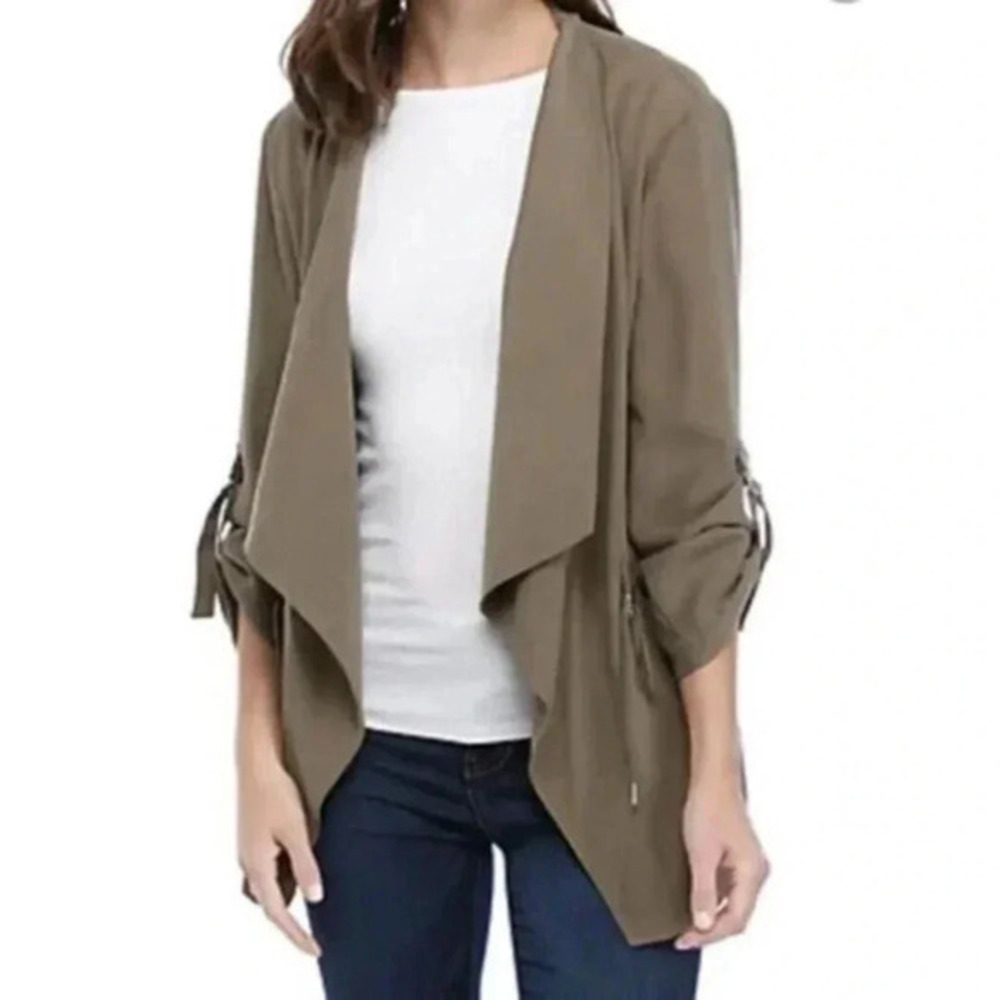 ZARA | Olive Green Roll Cuff Open Front Jacket | Women's | Gold hardware SZ S